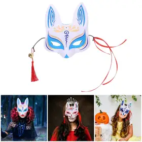 Standing Ear Fox Sakura Fox Anime Half Face Pvc for Masquerade Halloween Party Cosplay