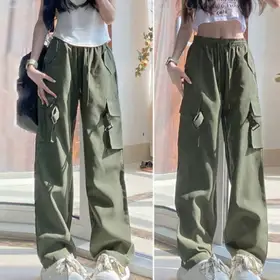 Comfortable Large Pocket Baggy Cargo Pants American Vintage Y2K Wide Leg Sweatpants Multi-pockets Street Style Women Trousers Girls