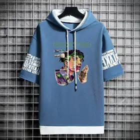 HOT T Shirt for Men Clothing Streetwear Hoodies Korea 반팔티 Casual Hat T-shirt Print Graphic Oversized Tshirt Anime Sports Gym Hoodie