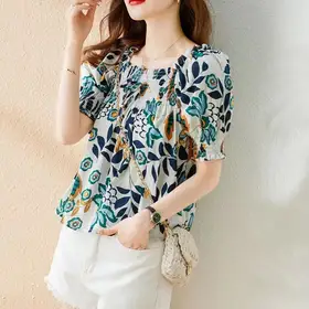 New Puff Sleeve Sweet Shirt Women Summer New Retro Style Square Neck Foreign Style All-match Casual Korean Top
