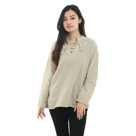 Creamy Cotton Full Sleeve Neck Lace Design Plain Shirts For Women