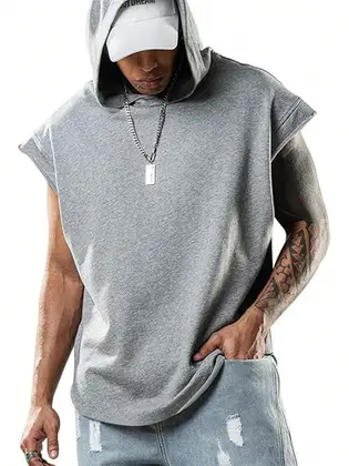 Drip Dripsy Men Solid Color Knitted Sleeveless Hoodie