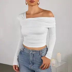 One Sided Off Shoulder Full Sleeve Top T-Shirt For Women