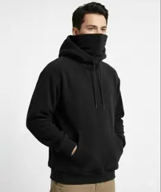 Fleece Ninja Mask Hoodie - High Neck cover- Built-In- Face Covering For Men