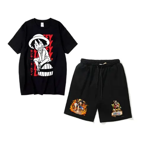 Luffy Anime Combo Printed T-Shirt And Half Pant For Men And Women - T-Shirts For Men And Women | Half- Pants